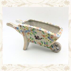 Vintage Japan Floral Wheelbarrow Garden Planter